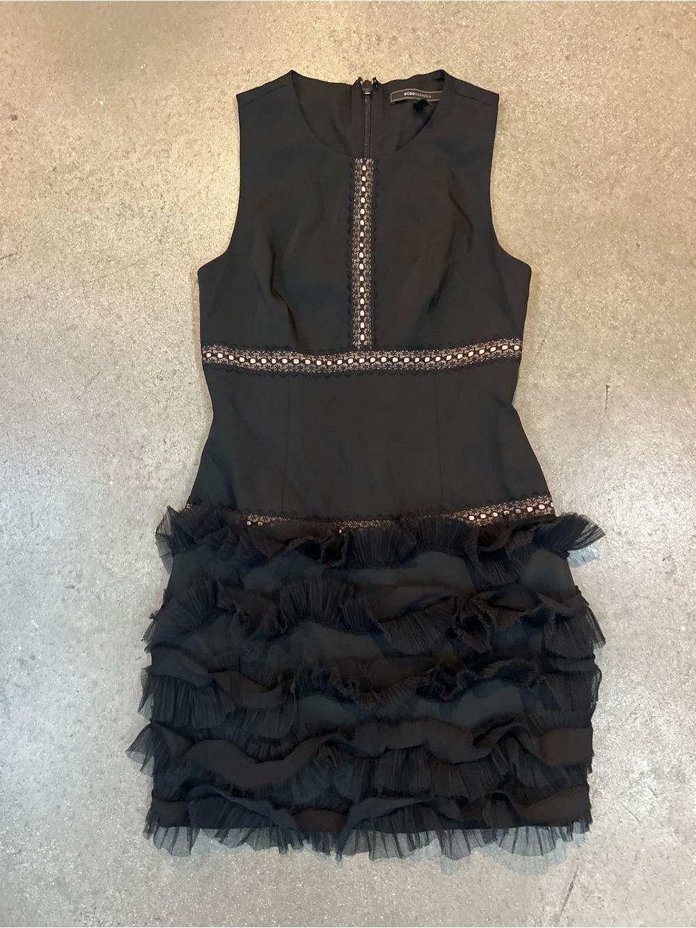BCBGMaxAzria Black Sleeveless Ruffle-Hem Cocktail Dress